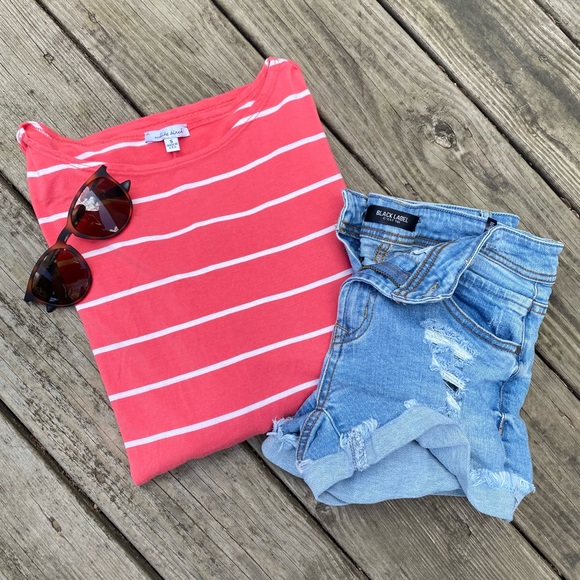 Bright Coral and White Stripe Dolman-Style Top | Legging Friendly | Size M - Picture 4 of 7